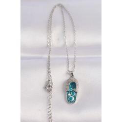 Mey İthalat® 316L Çelik Zincir Zirkon Taşlı Gümüş Renk Nazarlı Terlik Tasarımlı Kolye