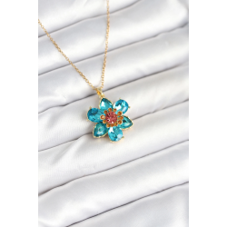 Mey İthalat® 316L Çelik Zincirli Mavi Çiçek Model Kadın Kolye
