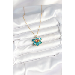 Mey İthalat® 316L Çelik Zincirli Mavi Çiçek Model Kadın Kolye