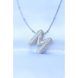 Mey İthalat® 316L Çelik Zincirli Zirkon Taşlı M Harfli Gümüş Renk Bubble Kolye