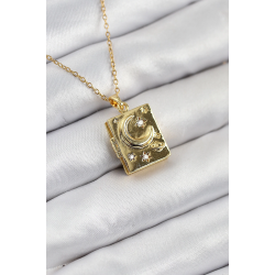 Mey İthalat® 316L Çelik Zirkon Taşlı Açılabilr Kapaklı Kitap Model Gold Renk Kadın Kolye