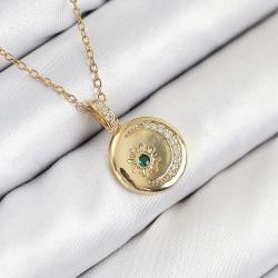 Mey İthalat® 316L Çelik Zirkon Taşlı Ay Ve Güneş Model Gold Renk Kadın Kolye