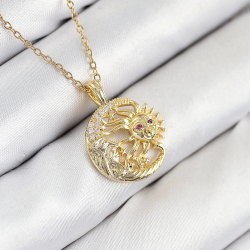 Mey İthalat® 316L Çelik Zirkon Taşlı Ay Ve Güneş Model Gold Renk Kadın Kolye