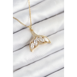 Mey İthalat® 316L Çelik Zirkon Taşlı Balık Kuyruğu Model Gold Renk Kadın Kolye