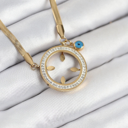 Mey İthalat® 316L Çelik Zirkon Taşlı Çeyrek Takılabilir Gold Renk Kadın Kolye