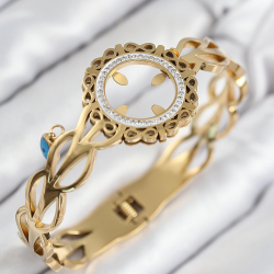 Mey İthalat® 316L Çelik Zirkon Taşlı Çeyrek Takılabilir Gold Renk Kelepçe