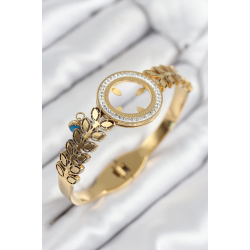 Mey İthalat® 316L Çelik Zirkon Taşlı Çeyrek Takılabilir Gold Renk Kelepçe