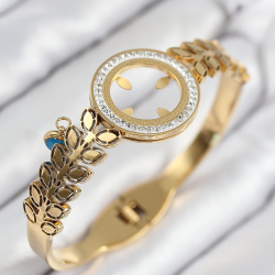 Mey İthalat® 316L Çelik Zirkon Taşlı Çeyrek Takılabilir Gold Renk Kelepçe