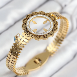 Mey İthalat® 316L Çelik Zirkon Taşlı Çeyrek Takılabilir Gold Renk Kelepçe