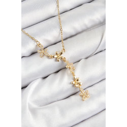 Mey İthalat® 316L Çelik Zirkon Taşlı Çiçek Model Gold Renk Kadın Kolye