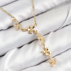 Mey İthalat® 316L Çelik Zirkon Taşlı Çiçek Model Gold Renk Kadın Kolye