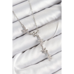 Mey İthalat® 316L Çelik Zirkon Taşlı Çiçek Model Gümüş Renk Kadın Kolye