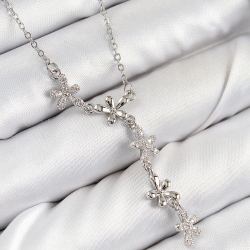 Mey İthalat® 316L Çelik Zirkon Taşlı Çiçek Model Gümüş Renk Kadın Kolye