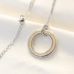 Mey İthalat® 316L Çelik Zirkon Taşlı Çift Renkli Tifany Kolye