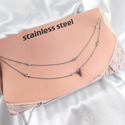 Mey İthalat® 316L Çelik Zirkon Taşlı Damla Model Gümüş Renk Göbek Bel Zinciri