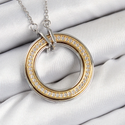 Mey İthalat® 316L Çelik Zirkon Taşlı Dönen Daire Model Gold Ve Gümüş Renk Kadın Kolye