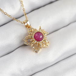 Mey İthalat® 316L Çelik Zirkon Taşlı Döner Güneş Model Gold Renk Kadın Kolye