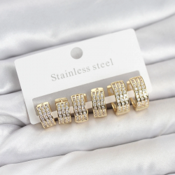 Mey İthalat® 316L Çelik Zirkon Taşlı Gold Halka Küpe Seti