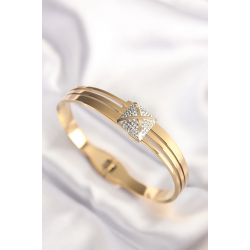 Mey İthalat® 316L Çelik Zirkon Taşlı Gold Renk Kadın Kelepçe Bilezik
