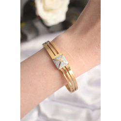 Mey İthalat® 316L Çelik Zirkon Taşlı Gold Renk Kadın Kelepçe Bilezik