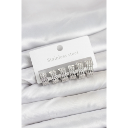 Mey İthalat® 316L Çelik Zirkon Taşlı Gümüş Renk Halka Küpe Seti