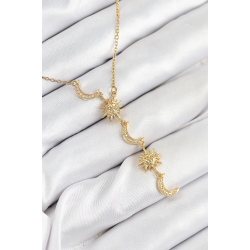 Mey İthalat® 316L Çelik Zirkon Taşlı Güneş Ve Ay Model Gold Renk Kadın Kolye