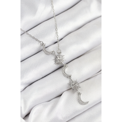 Mey İthalat® 316L Çelik Zirkon Taşlı Güneş Ve Ay Model Gümüş Renk Kadın Kolye