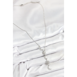 Mey İthalat® 316L Çelik Zirkon Taşlı Güneş Ve Ay Model Gümüş Renk Kadın Kolye