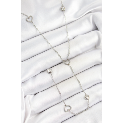 Mey İthalat® 316L Çelik Zirkon Taşlı Kalp Figürlü Y Model Gümüş Renk Kadın Kolye