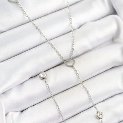 Mey İthalat® 316L Çelik Zirkon Taşlı Kalp Figürlü Y Model Gümüş Renk Kadın Kolye