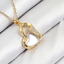 Mey İthalat® 316L Çelik Zirkon Taşlı Kalp Model Gold Renk Kadın Kolye