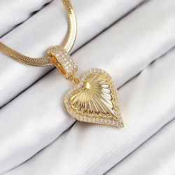Mey İthalat® 316L Çelik Zirkon Taşlı Kalp Model Gold Renk Kadın Kolye