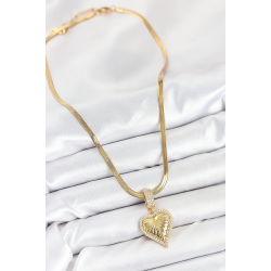 Mey İthalat® 316L Çelik Zirkon Taşlı Kalp Model Gold Renk Kadın Kolye
