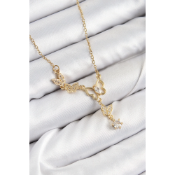 Mey İthalat® 316L Çelik Zirkon Taşlı Kelebek Model Gold Renk Kadın Kolye