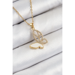 Mey İthalat® 316L Çelik Zirkon Taşlı Kelebek Model Gold Renk Kadın Kolye