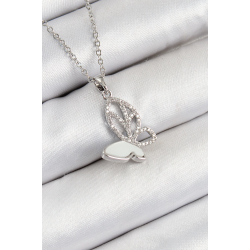 Mey İthalat® 316L Çelik Zirkon Taşlı Kelebek Model Gümüş Renk Kadın Kolye