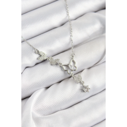 Mey İthalat® 316L Çelik Zirkon Taşlı Kelebek Model Gümüş Renk Kadın Kolye