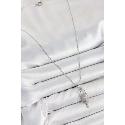 Mey İthalat® 316L Çelik Zirkon Taşlı Kilit Ve Sallantılı Anahtar Model Gümüş Renk Kadın Kolye