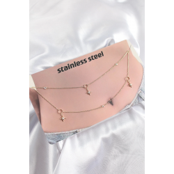 Mey İthalat® 316L Çelik Zirkon Taşlı Kutup Yıldızı Model Gold Renk Göbek Bel Zinciri