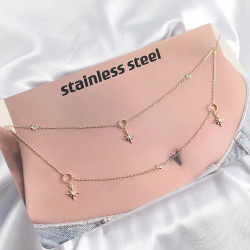 Mey İthalat® 316L Çelik Zirkon Taşlı Kutup Yıldızı Model Gold Renk Göbek Bel Zinciri