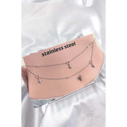 Mey İthalat® 316L Çelik Zirkon Taşlı Kutup Yıldızı Model Gümüş Renk Göbek Bel Zinciri