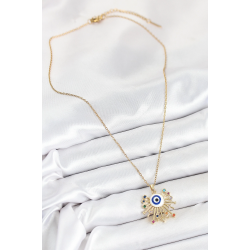 Mey İthalat® 316L Çelik Zirkon Taşlı Nazar Model Gold Renk Kadın Kolye