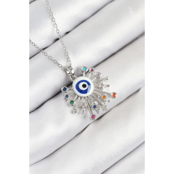 Mey İthalat® 316L Çelik Zirkon Taşlı Nazar Model Gümüş Renk Kadın Kolye