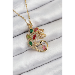 Mey İthalat® 316L Çelik Zirkon Taşlı Tavus Kuşu Model Gold Renk Kadın Kolye