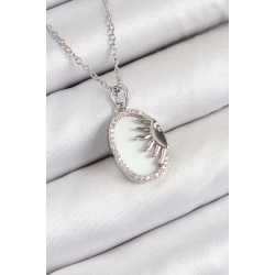 Mey İthalat® 316L Çelik Zirkon Taşlı Yarım Güneş Model Gümüş Renk Kadın Kolye