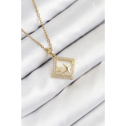 Mey İthalat® 316L Çelik Zirkon Taşlı Yıldız Model Gold Renk Kadın Kolye