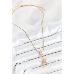 Mey İthalat® 316L Çelik Zirkon Taşlı Yıldız Model Gold Renk Kadın Kolye