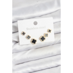 Mey İthalat® 316L Çelik Zirkon Taşlı Yonca Model Kadın Küpe Seti