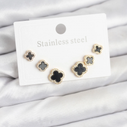 Mey İthalat® 316L Çelik Zirkon Taşlı Yonca Model Kadın Küpe Seti