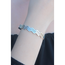 Mey İthalat® 316L Kararmaz Çelik Gümüş Renk Dalga Model Kelepçe Kadın Bileklik